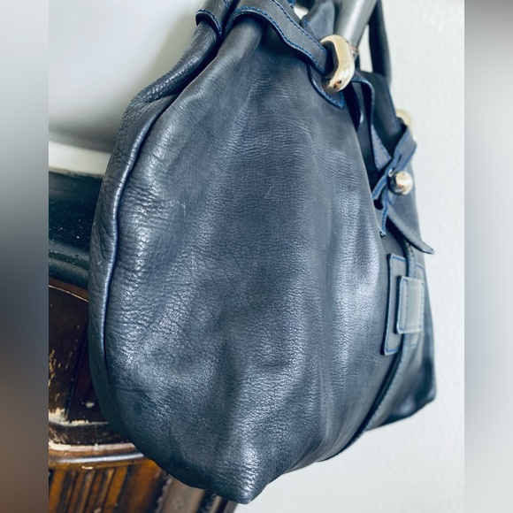 Sonia Rikiel Navy Blue Leather Hobo Style Handbag - Picture 5 of 10